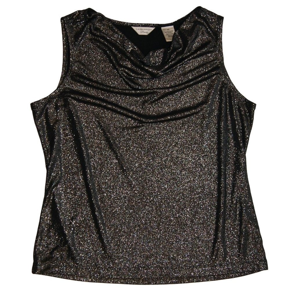 Vintage Laura Ashley Petite Silver Metallic Lame Sleeveless Tank Top Y2K Party